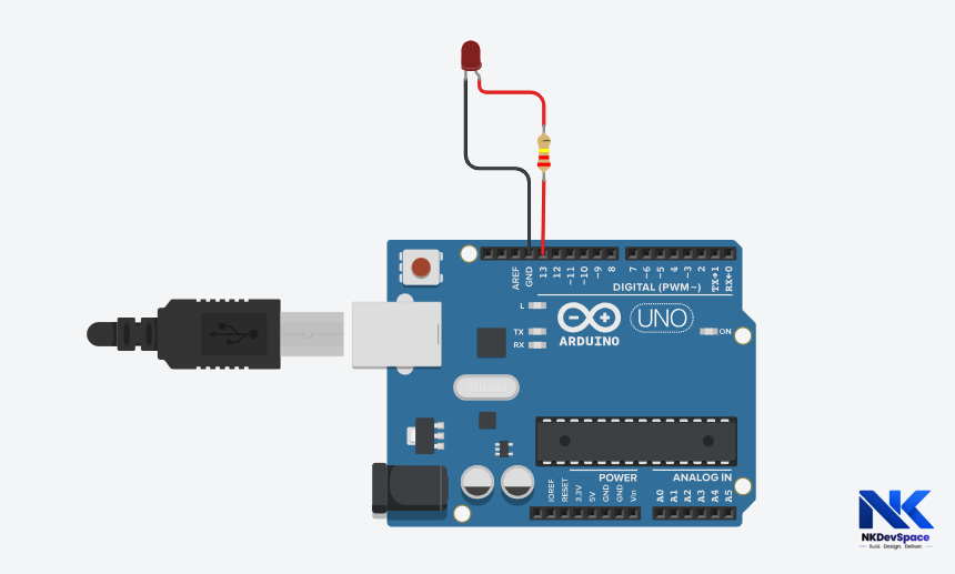 LED Blink Wiring Diagram - Arduino UNO with LED and resistor